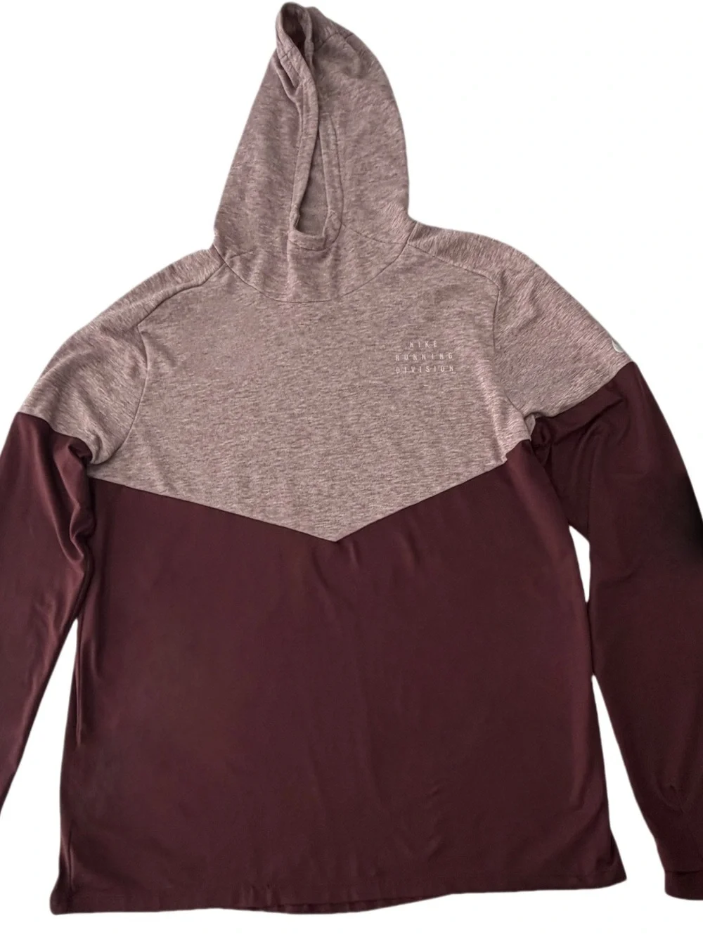 Nike Running Division Men's Hoodie Long Sleeve Maroon Gray Chevron Medium - Picture 2 of 9